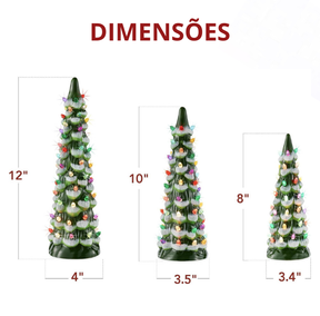 Mini Árvores de Natal com Led de Cerâmica