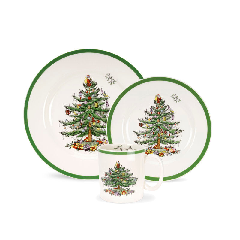 Conjunto Spode Christmas Tree com 12 Peças (4 Pratos de Jantar / 4 Pratos de Sobremesa / 4 Canecas)